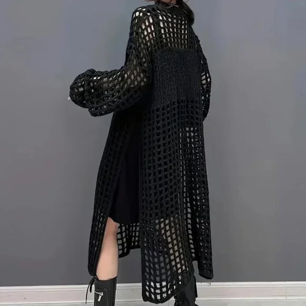 Open Knit Hollow Long Sweater Dress - Picture 3 of 11